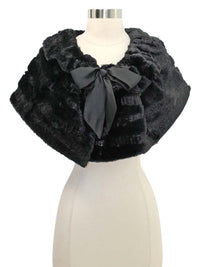 Plush Faux Fur Sequin Caplet With Satin Bow
