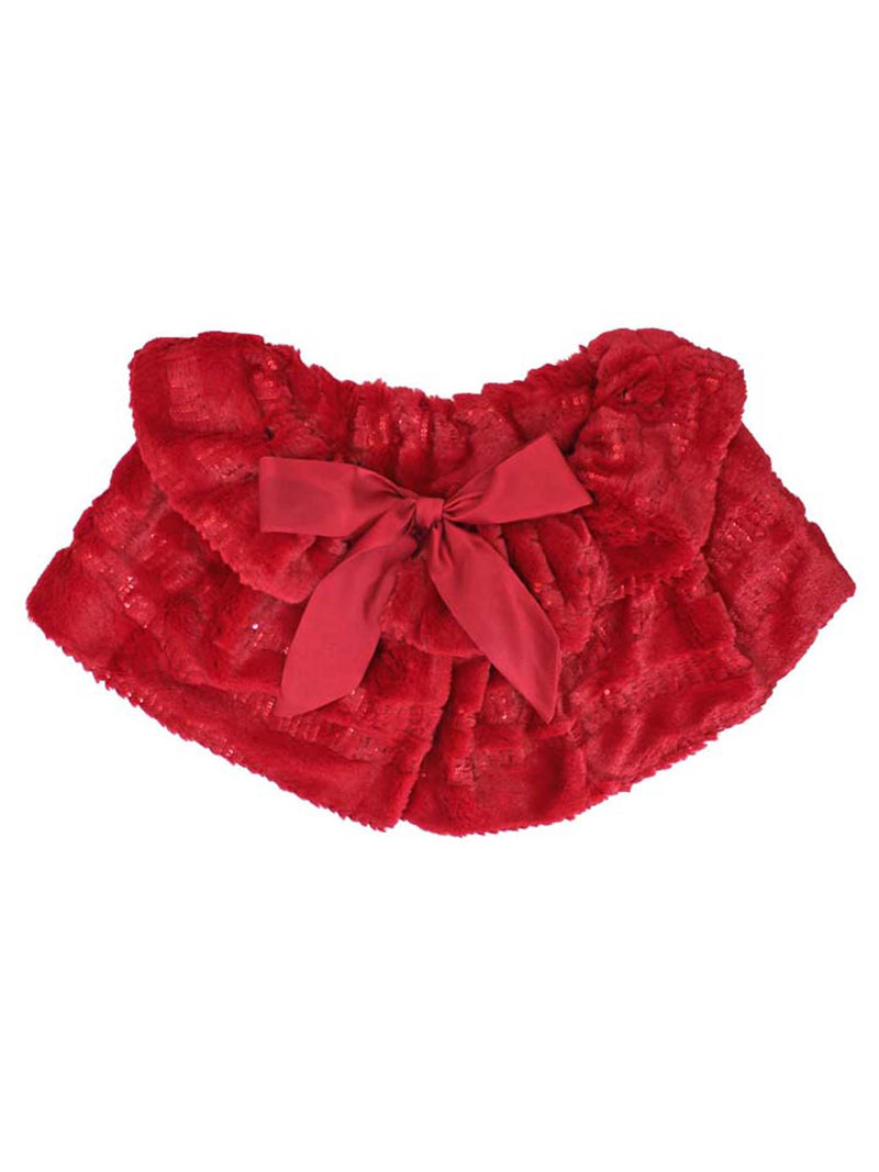 Plush Faux Fur Sequin Caplet With Satin Bow