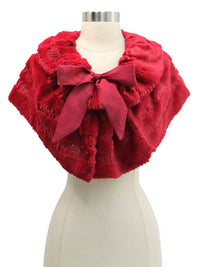 Plush Faux Fur Sequin Caplet With Satin Bow