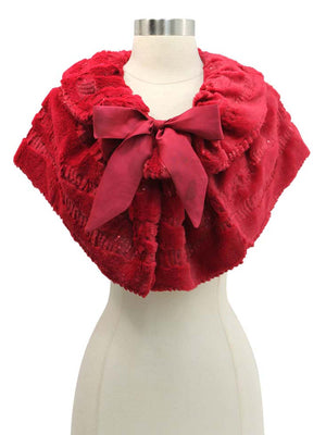 Plush Faux Fur Sequin Caplet With Satin Bow