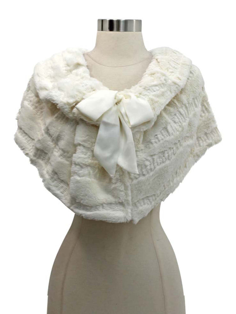 Plush Faux Fur Sequin Caplet With Satin Bow