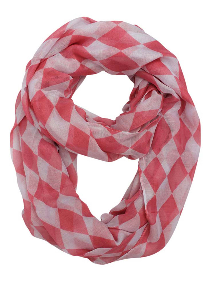Beige & White Harlequin Diamond Print Infinity Scarf