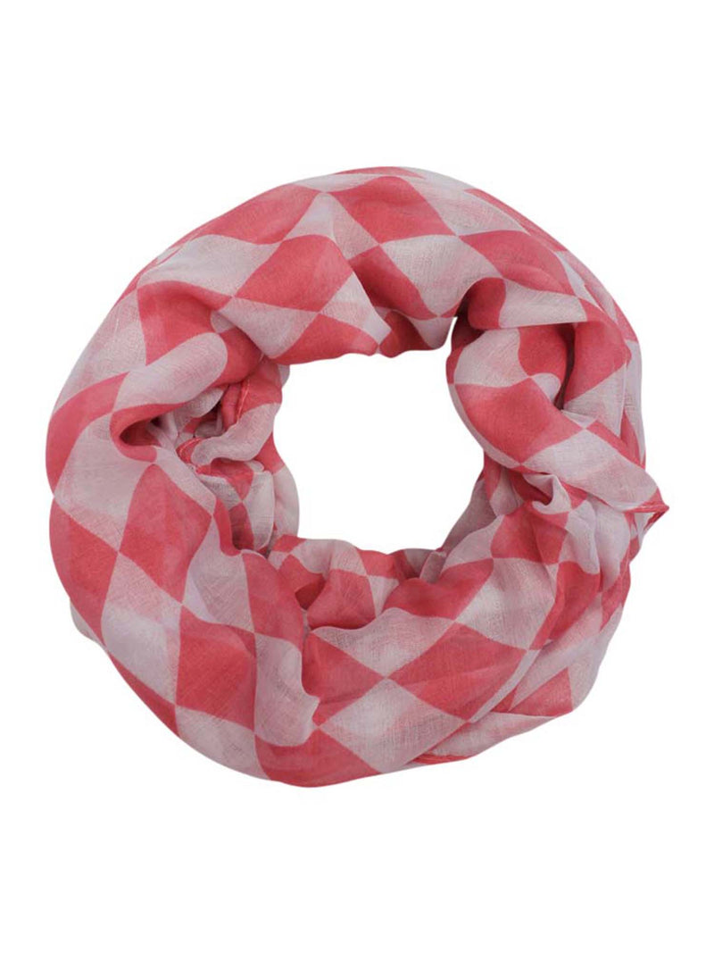 Beige & White Harlequin Diamond Print Infinity Scarf