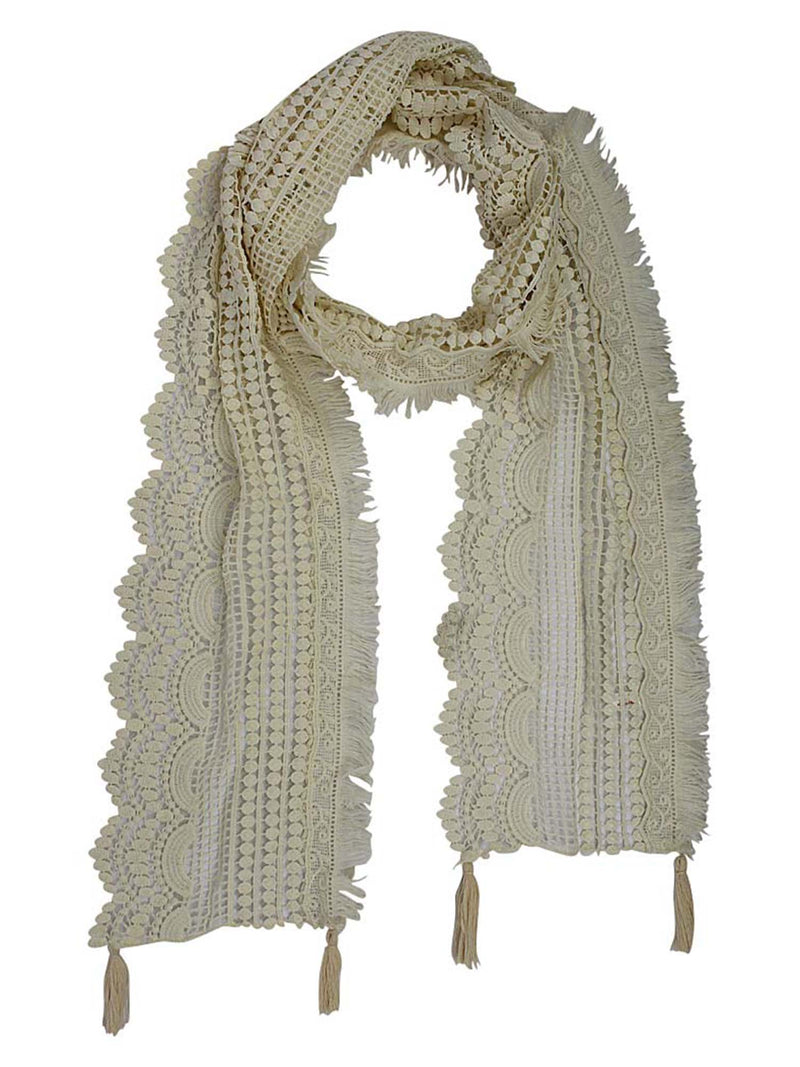 Multi Pattern Lace Scarf With Tassel Fringe