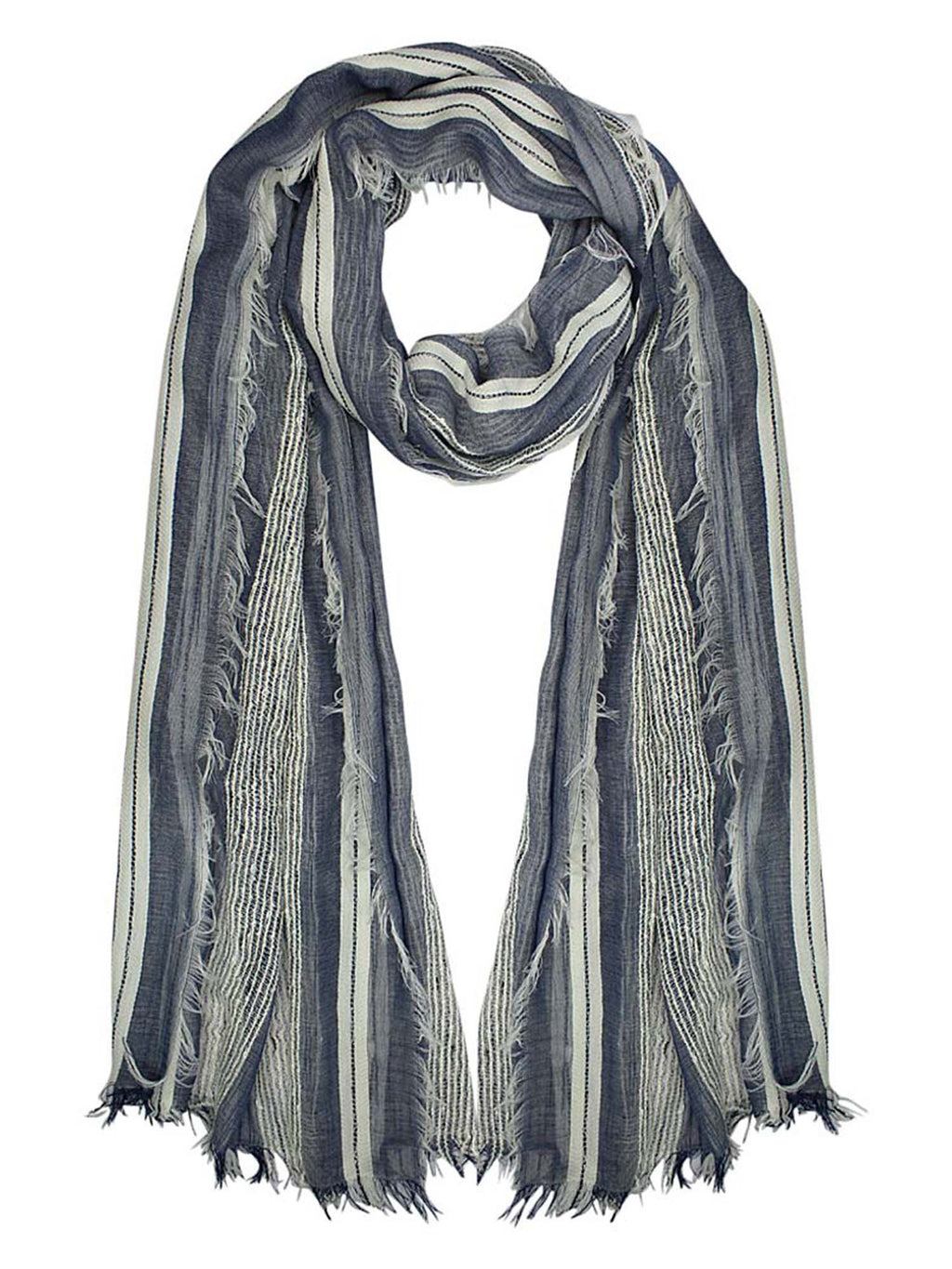 Blue Lightweight Scarf With Bold Knit & Frayed Fringe