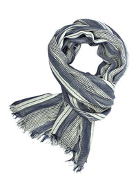 Blue Lightweight Scarf With Bold Knit & Frayed Fringe
