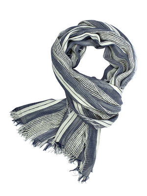 Blue Lightweight Scarf With Bold Knit & Frayed Fringe