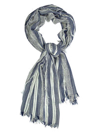 Blue Lightweight Scarf With Bold Knit & Frayed Fringe