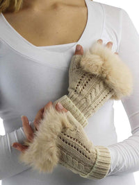 Chic Womens Fingerless Gloves With Faux Fur Trim