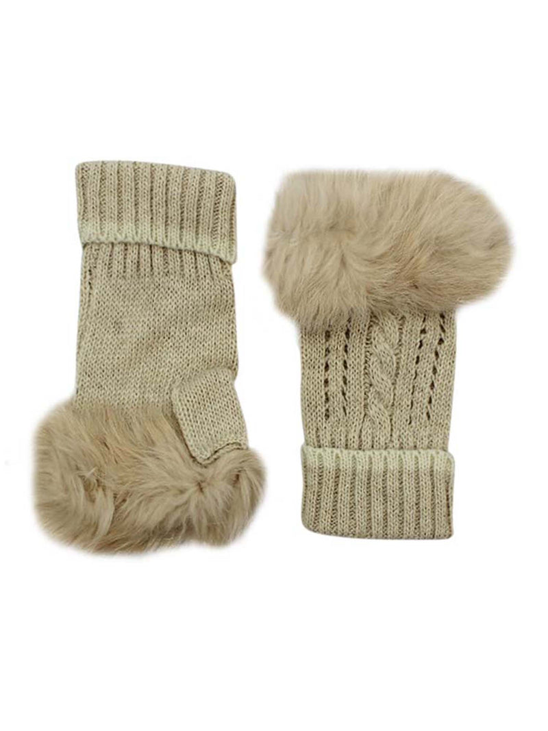 Chic Womens Fingerless Gloves With Faux Fur Trim