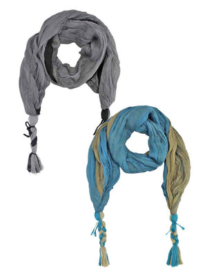 Crinkled Fashion Scarf 2-Pack With Tassels