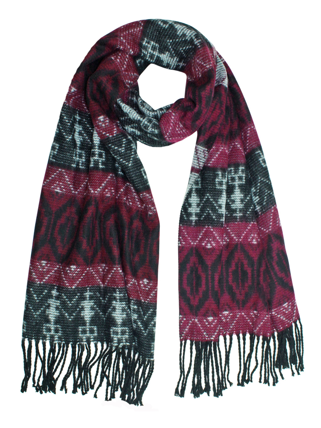 Burgundy Tribal Print Cashmere Feel Unisex Scarf