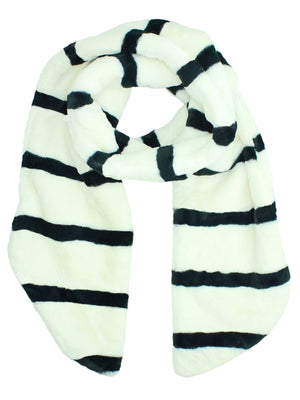 White & Black Striped Faux Fur Stole Scarf