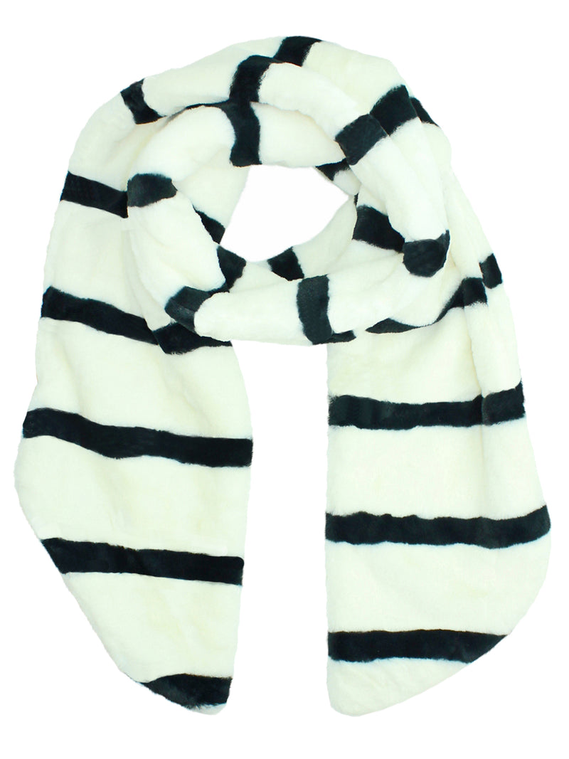 White & Black Striped Faux Fur Stole Scarf