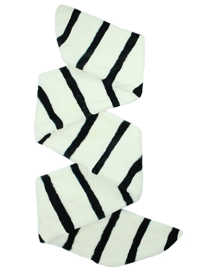 White & Black Striped Faux Fur Stole Scarf
