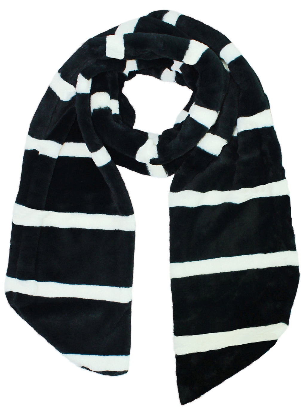 Black & White Striped Faux Fur Stole Scarf