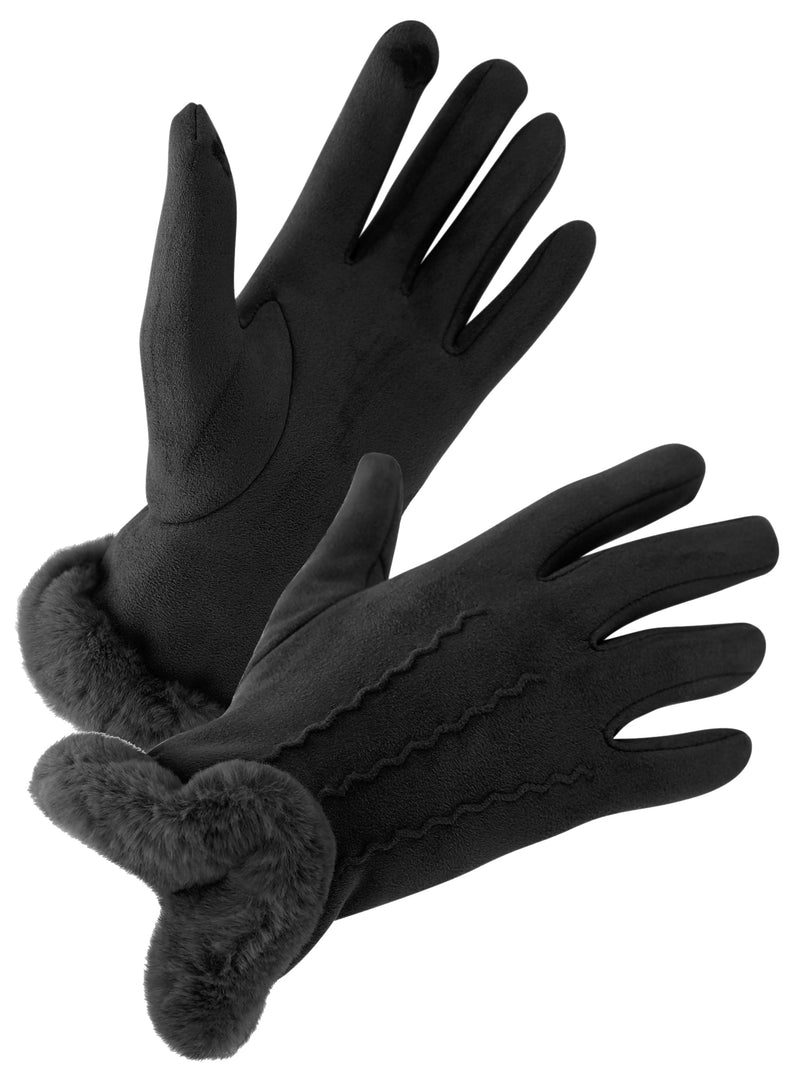 Black Faux Fur Shearling Texting Gloves