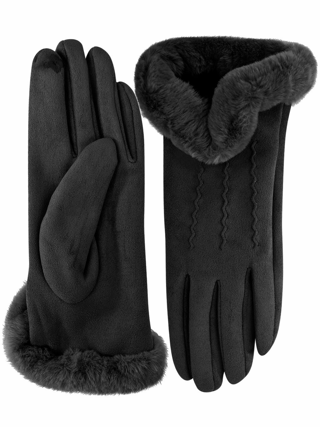 Black Faux Fur Shearling Texting Gloves