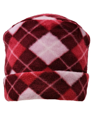 Pink Red White Argyle Print Polar Fleece Scarf Glove & Hat Set