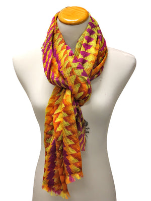 Fuchsia Vibrant Tricolor Tribal Print Scarf