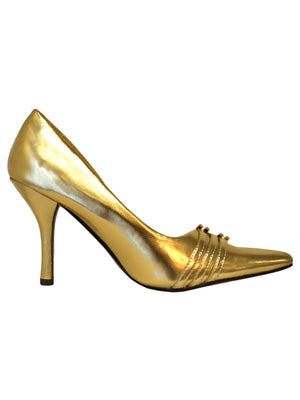 Gold Womens Pumps With Rhinestone Trim