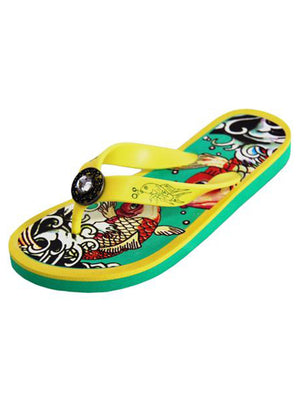 Yellow & Black Tattoo Print Thong Flip Flops
