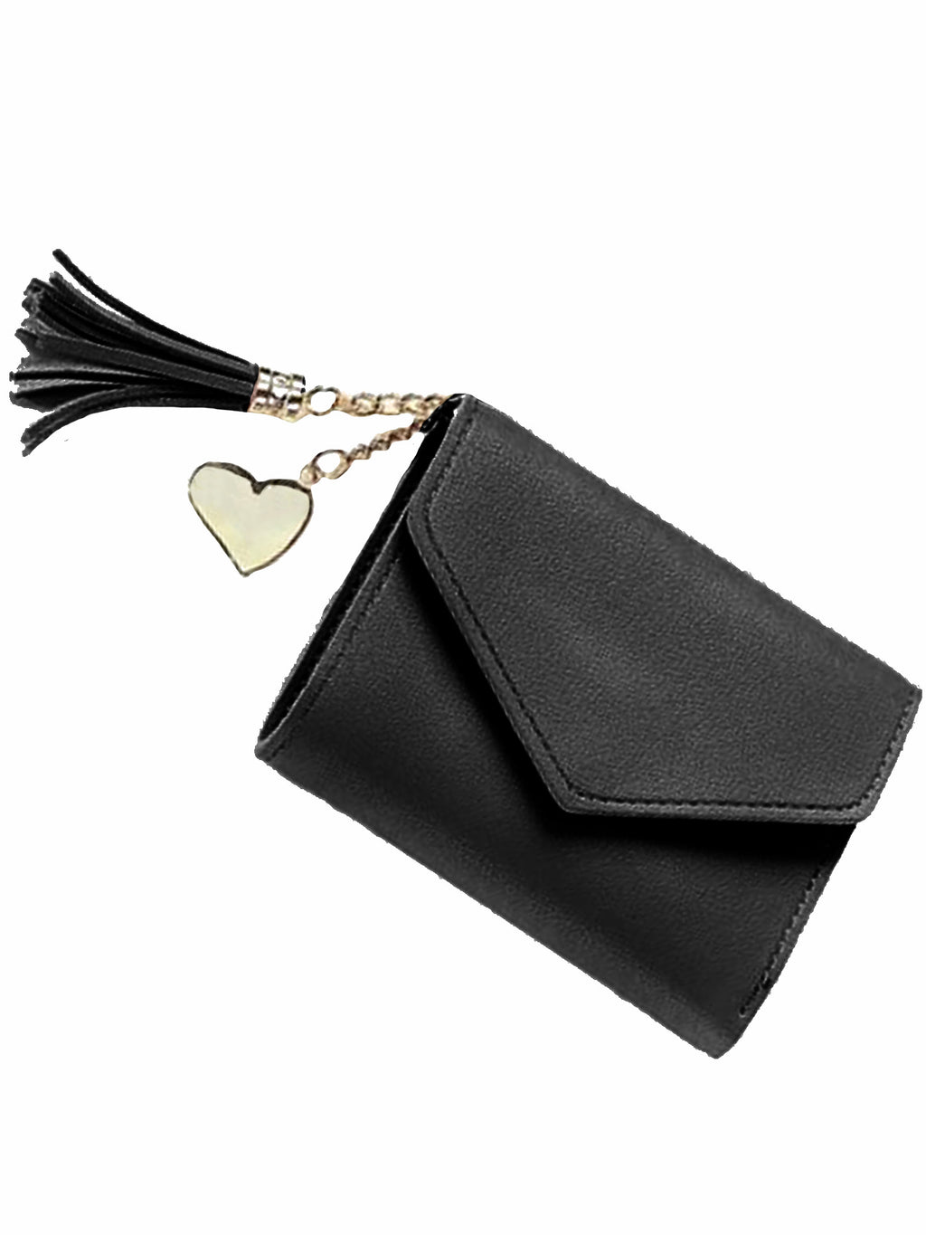 Tri-Fold Vegan Leather Square Wallet With Tassel