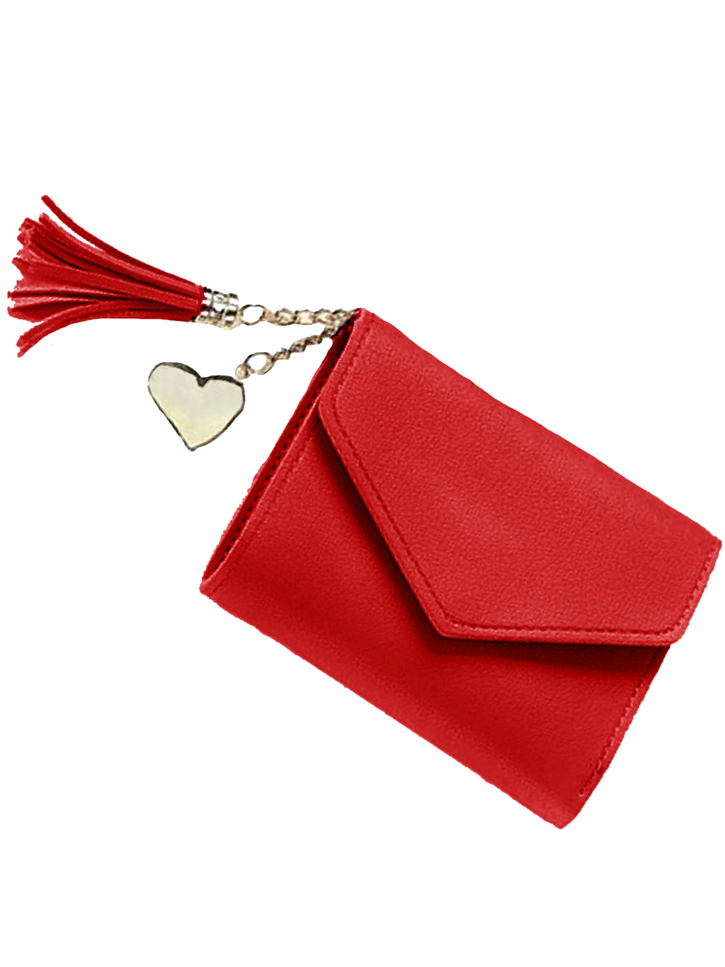 Red Tri-Fold Vegan Leather Wallet With Tassel