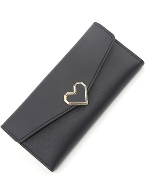 Black Long Organizer Wallet With Heart Closure