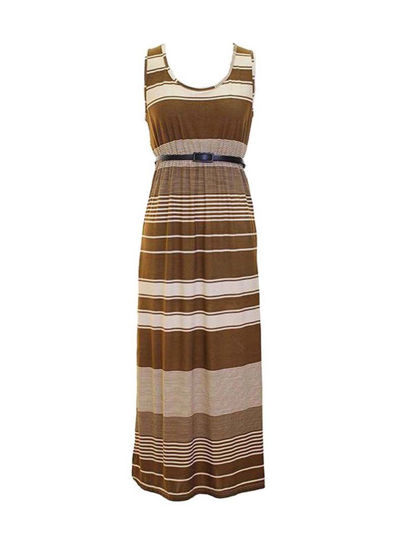 Long Striped Empire Waist Maxi Dress With Thin Belt