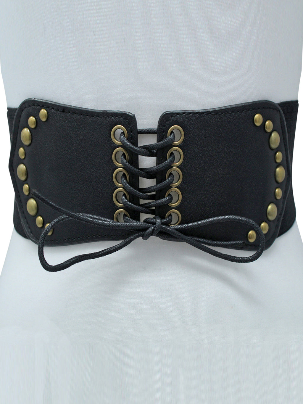 Corset Style Black Stretch Waist Belt With Gold Rivets
