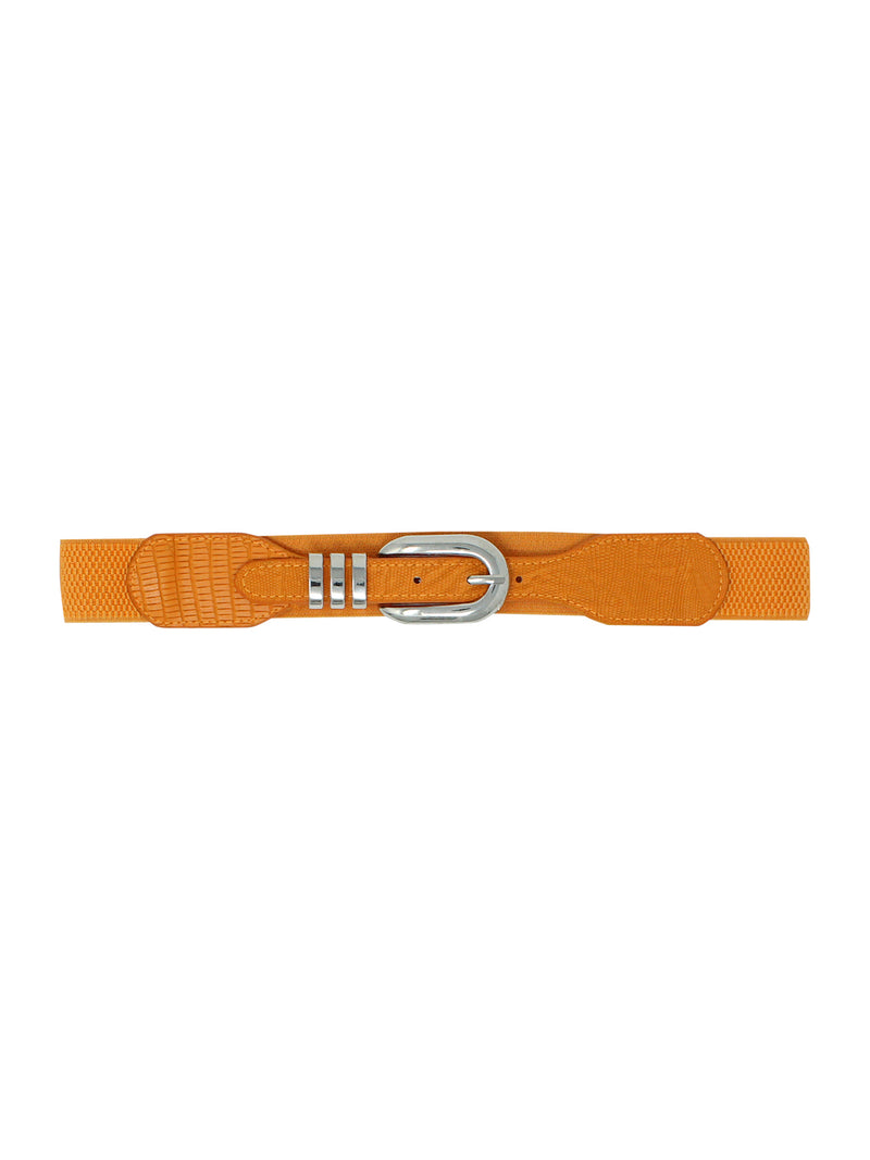 Orange Thin Stretchy Crocodile Textured Waist Belt