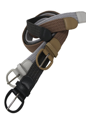 Tan White Gray 3 Pack Braided Elastic Belts