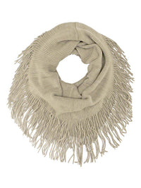 Ribbed Knit Infinity Scarf With Long Fringe