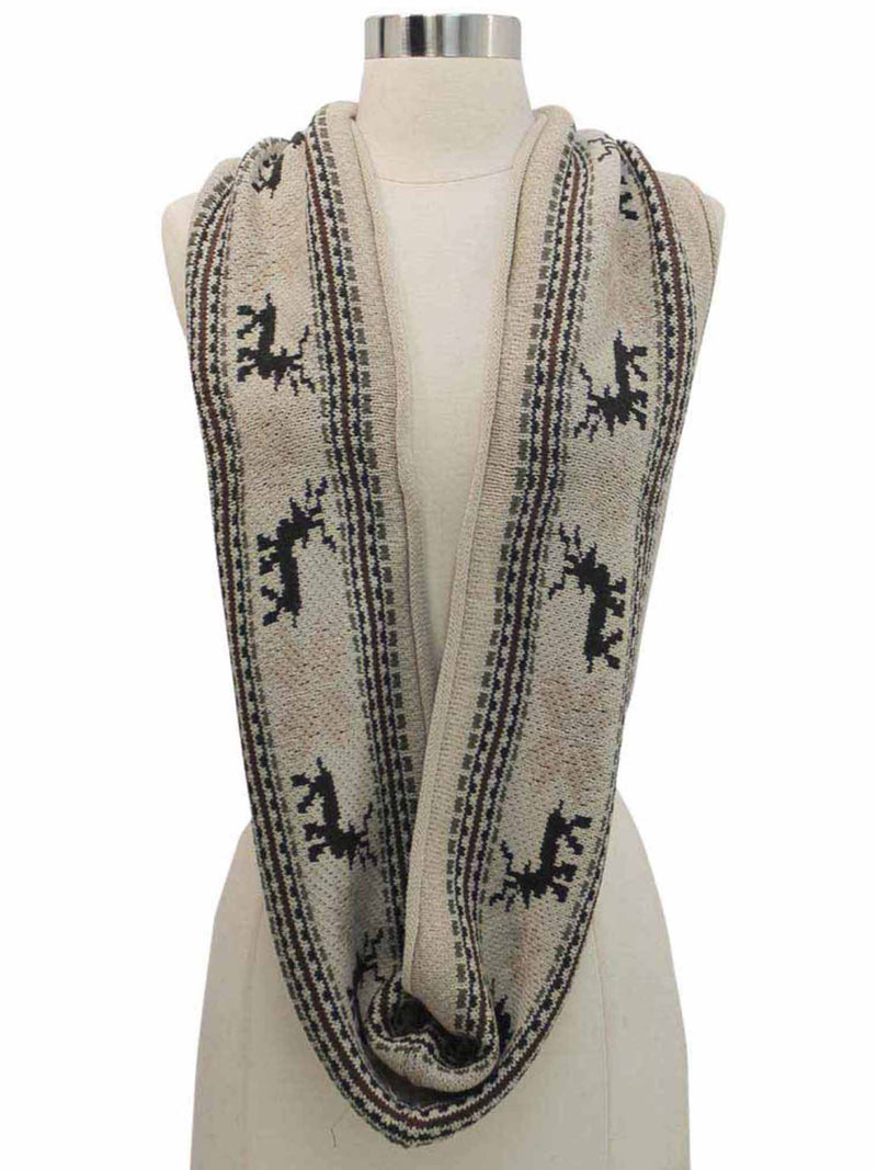 Deer & Snowflake Winter Knit Infinity Scarf