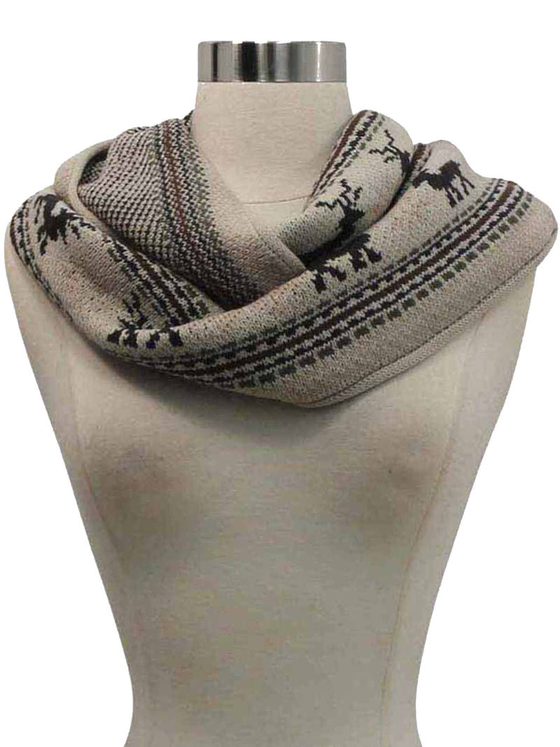 Deer & Snowflake Winter Knit Infinity Scarf