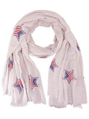 Beige American Flag Star Print Soft Lightweight Scarf