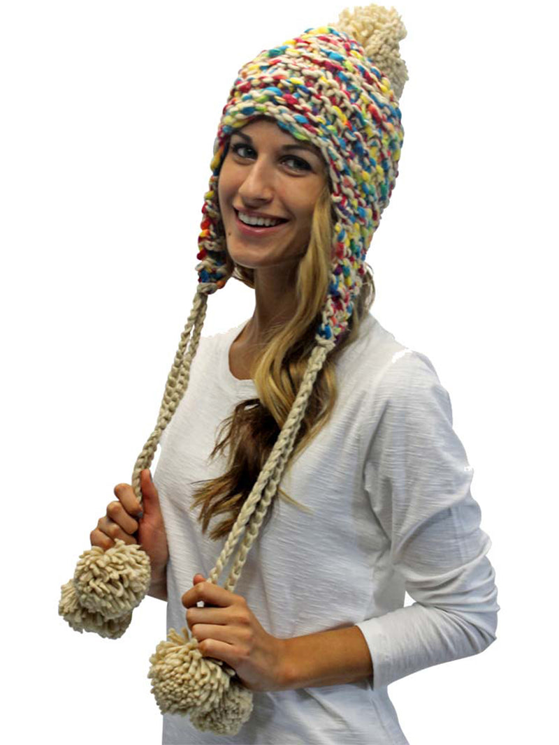 Thick Chunky Trapper Hat With Long Pom Poms