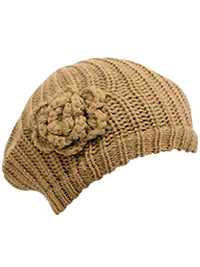 Feminine Rosette Knit Beret Hat & Scarf Set