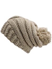 Extra Thick Heavy Winter Slouchy Knit Hat With Pom Pom