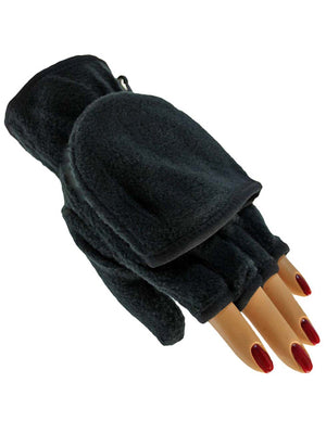 Black Fingerless Gloves With Convertible Fleece Pocket