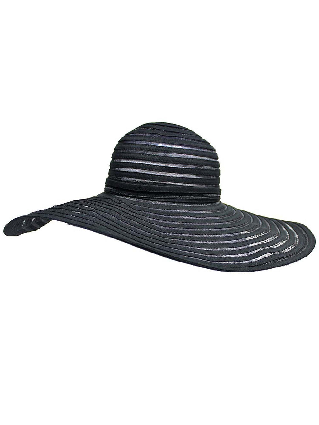 Black & Sheer Striped Wide Brim Floppy Hat