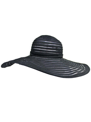 Black & Sheer Striped Wide Brim Floppy Hat