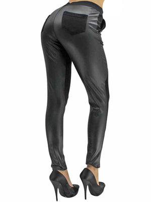 Black Leather And Knit Leggings For Women