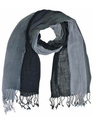 Black & Gray Pleated Long Scarf Wrap