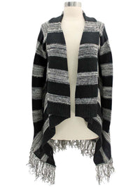 Black & Gray Stripe Fringed Sweater Jacket