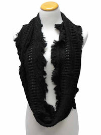 Cable Knit Infinity Loop Scarf With Fringe