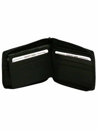 Black Leather Mens Zippered Bifold Wallet