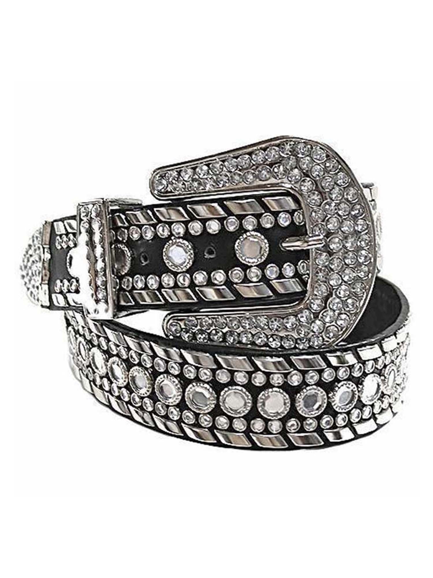 Western Belt Luxury Crystal Buckle Bling Strap Diamond Inlaid Belt For  Clothing Accessories Black 38 inch at  Women's Clothing store