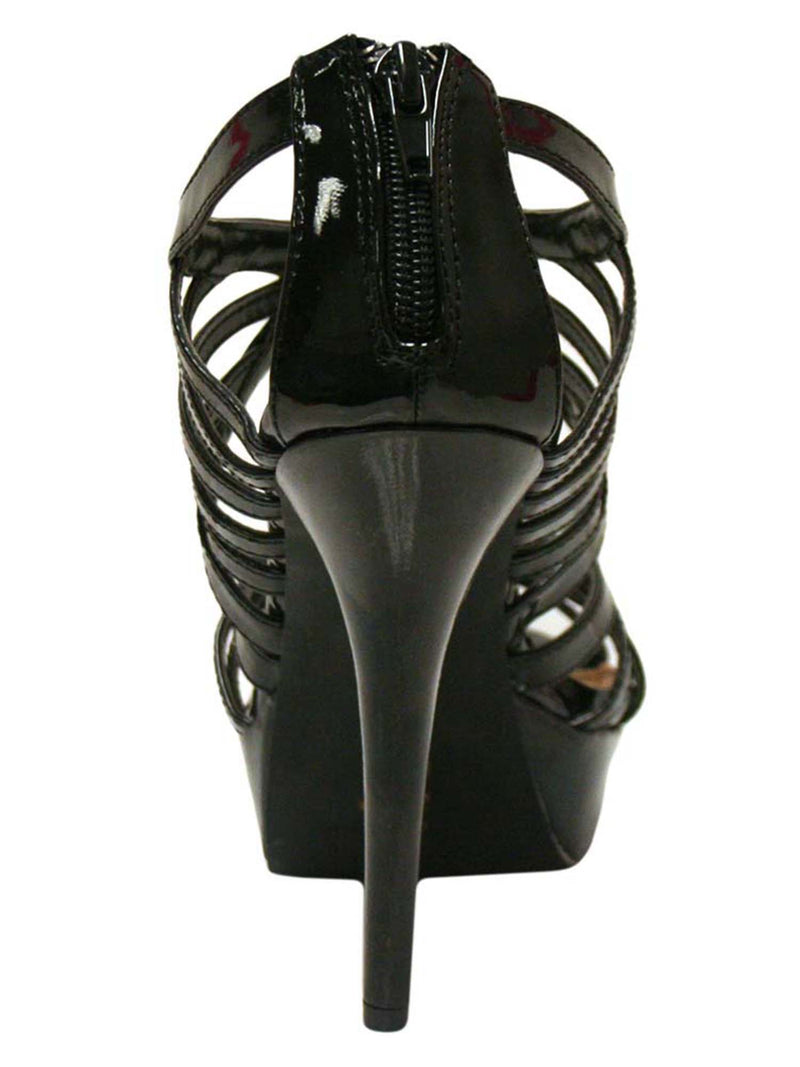 Womens Black Patent Leather Strappy Sandal Pumps